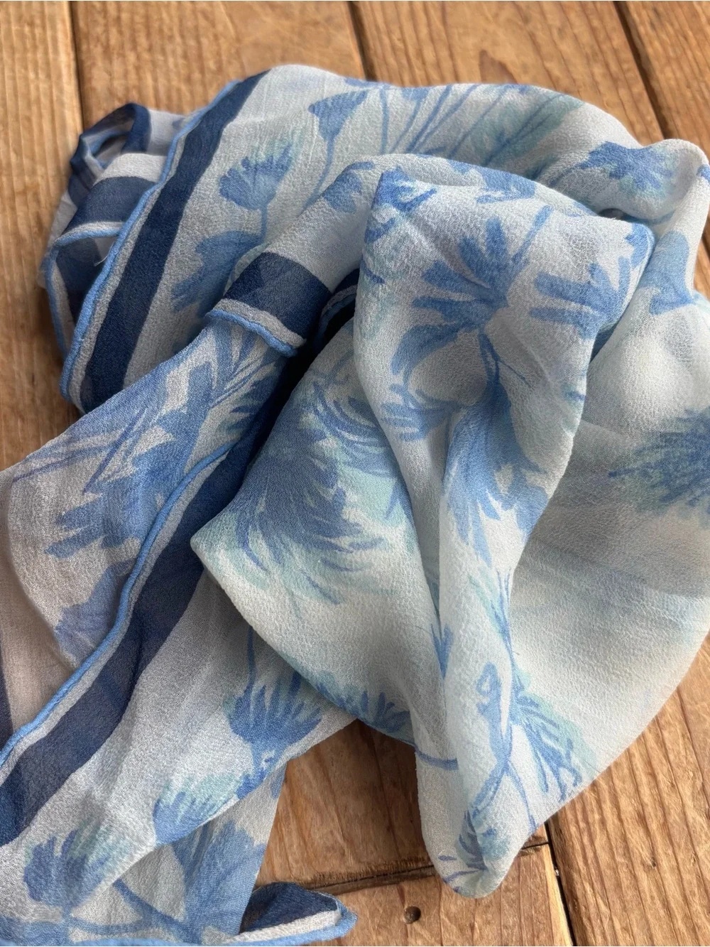 Vintage Vera Neumann White Scarf with Blue Floral Detailing